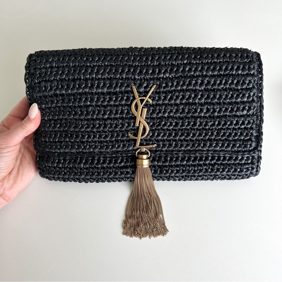 Authentic YSL Saint Laurent Kate 99 Woven Raffia Shoulder Bag w/ Tassel - Picture 4 of 13